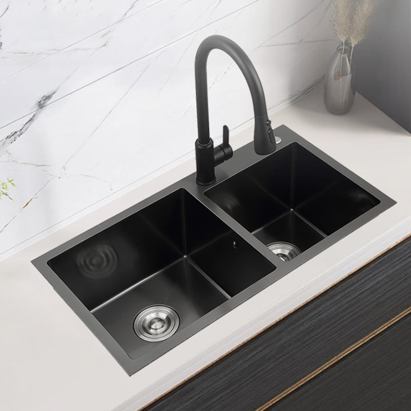 nano black handmade thickening double bowl modern stainless steel kitchen sink