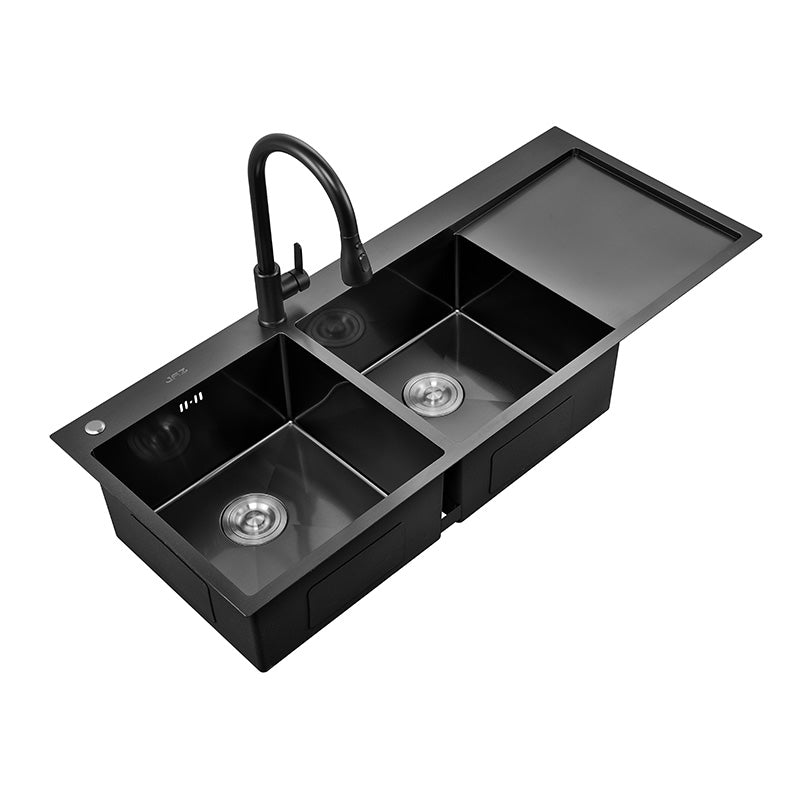 120x50cm nano black handmade thickening double bowl with drainage board stainless steel kitchen sink