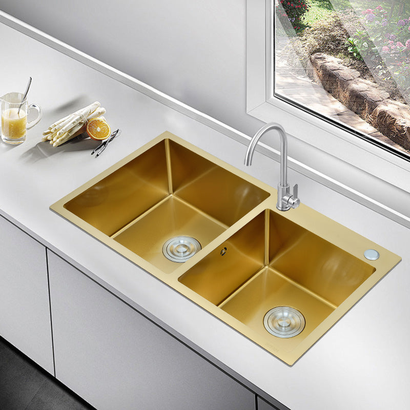 nano golden handmade thickening double bowl modern undermount stainless steel kitchen sink