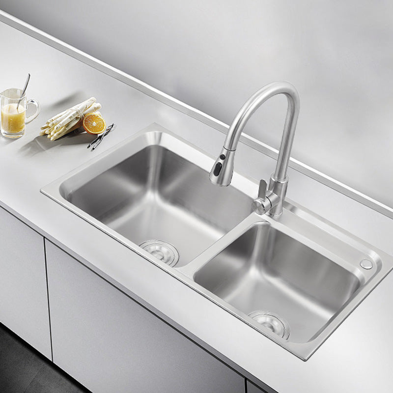 pressing sink brushed thickening modern double bowl stainless steel kitchen sink