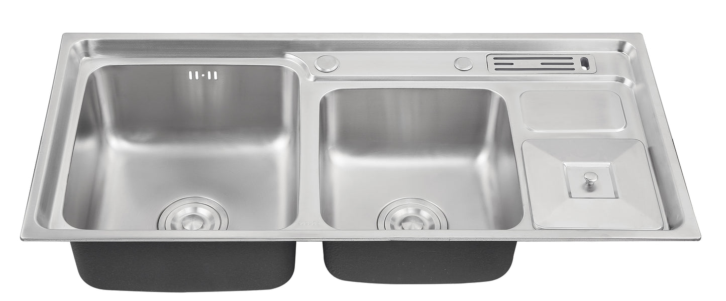 92x43 stretching thickening brushed modern double bowl pressing stainless steel kitchen sink