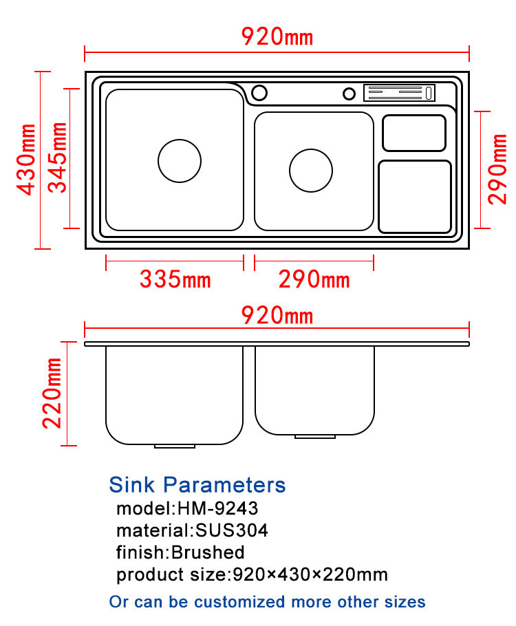 92x43 stretching thickening brushed modern double bowl pressing stainless steel kitchen sink